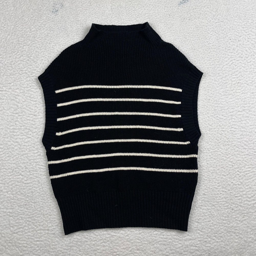 Anthropologie stripe sweater vest mock neck top